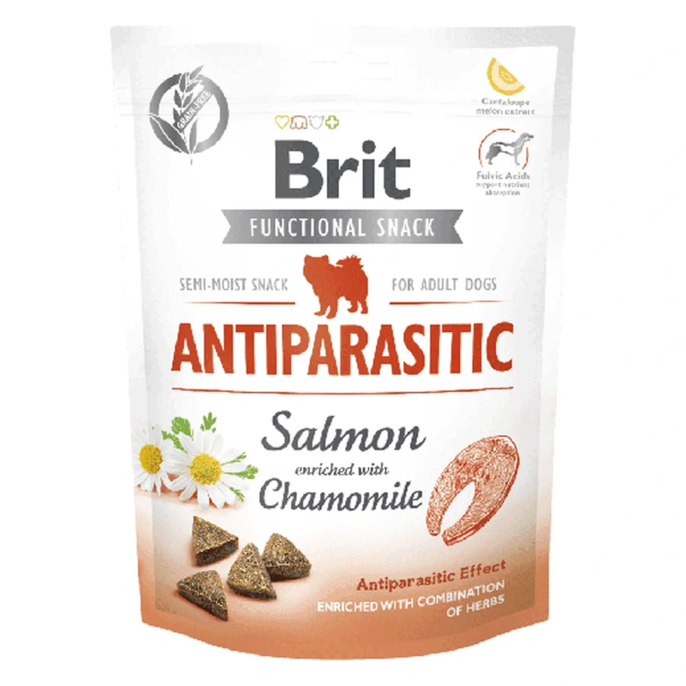 BRIT CARE FUNCTIONAL SNACK ANTIPARASITIC 150G / Półmiękki przysmak – zbliżenie produktu BRIT CARE FUNCTIONAL SNACK ANTIPARASITIC 150G / Półmiękki przysmak – zbliżenie na białym tle