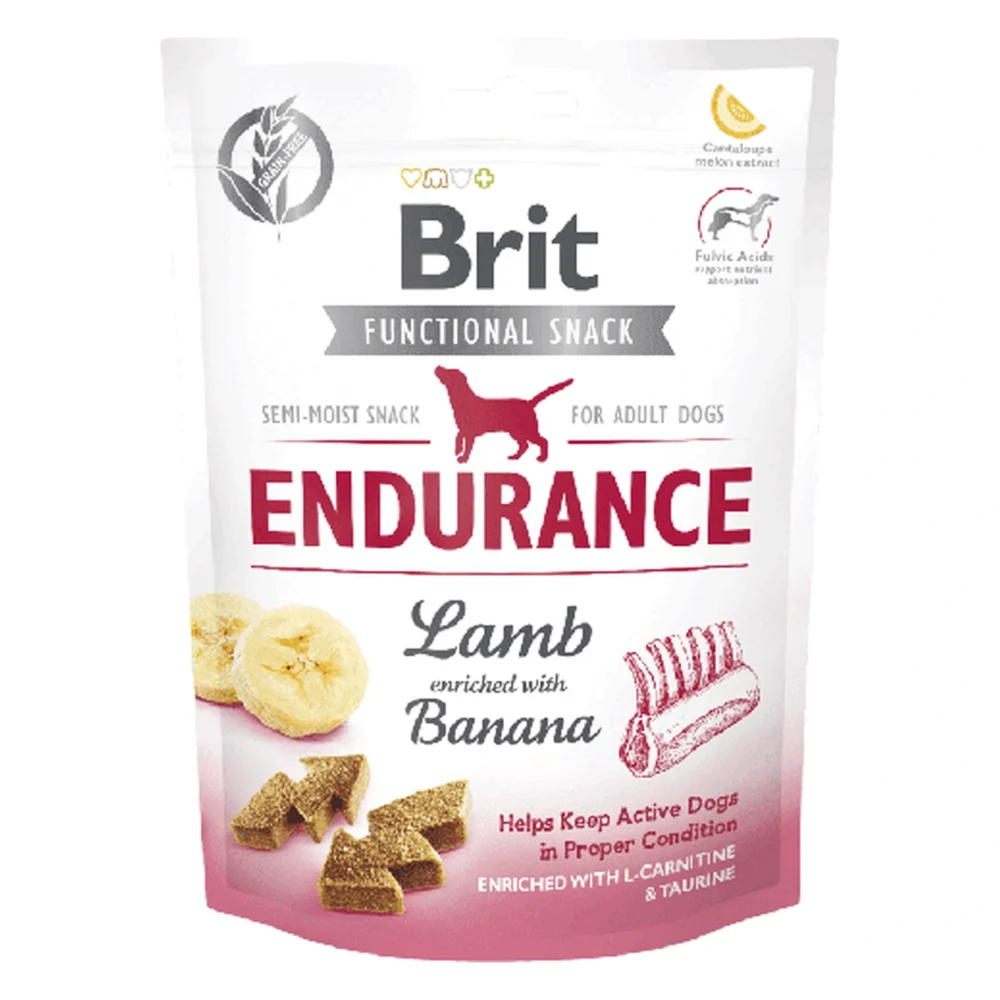 BRIT CARE FUNCTIONAL SNACK ENDURANCE LAMB 150g / Półmiękki przysmak – zbliżenie produktu BRIT CARE FUNCTIONAL SNACK ENDURANCE LAMB 150g / Półmiękki przysmak – zbliżenie na białym tle