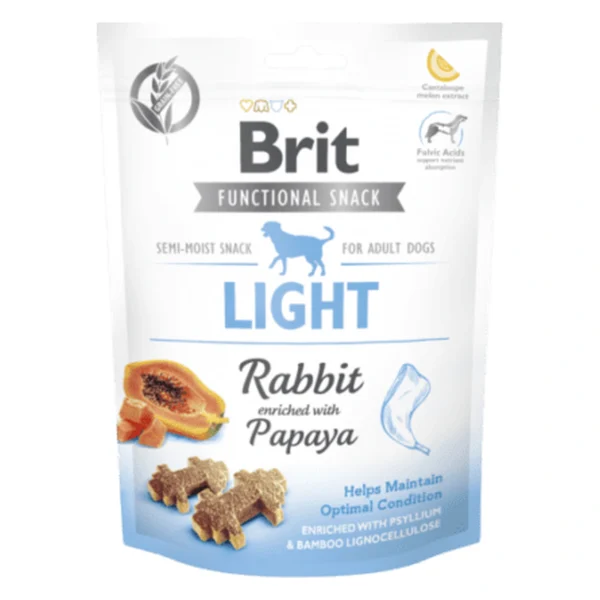 BRIT CARE FUNCTIONAL SNACK LIGHT RABBIT 150g / Półmiękki przysmak – zbliżenie produktu BRIT CARE FUNCTIONAL SNACK LIGHT RABBIT 150g / Półmiękki przysmak – zbliżenie na białym tle