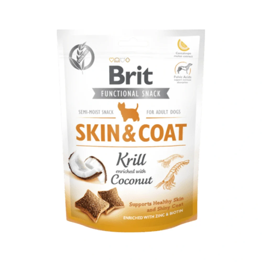 BRIT CARE FUNCTIONAL SNACK SKIN&COAT KRILL 150g / Półmiękki przysmak – zdjęcie produktowe BRIT CARE FUNCTIONAL SNACK SKIN&COAT KRILL 150g / Półmiękki przysmak – zdjęcie na białym tle