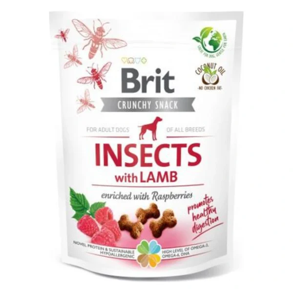 BRIT CARE DOG CRUNCHY CRACKER INSECT & LAMB 200g / Przysmak dla psa – zbliżenie na białym tle