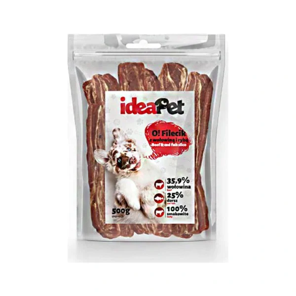 IDEAPET FILECIK Z WOŁOWINĄ I RYBĄ 500G / Przysmak dla psa – zdjęcie produktowe IDEAPET FILECIK Z WOŁOWINĄ I RYBĄ 500G / Przysmak dla psa – zdjęcie na białym tle