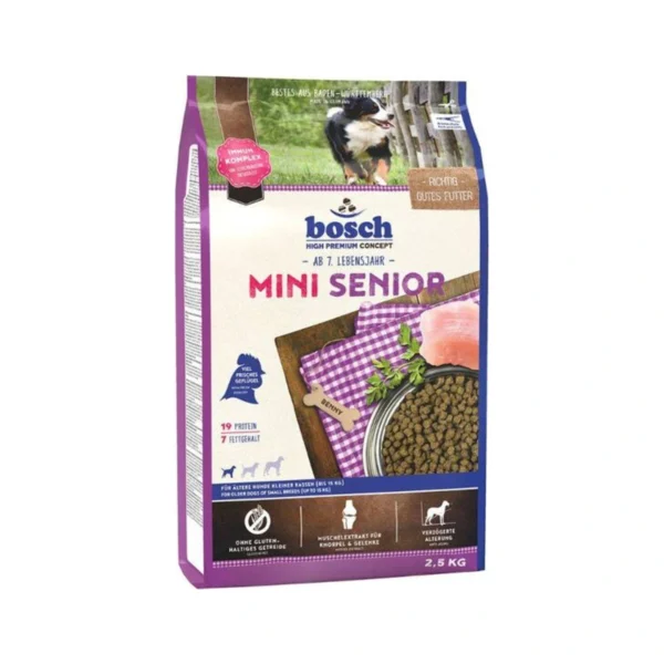 BOSCH MINI SENIOR 2,5 kg – karma dla psa seniora małej rasy – zdjęcie produktowe BOSCH MINI SENIOR 2,5 kg – karma dla psa seniora małej rasy – zdjęcie na białym tle