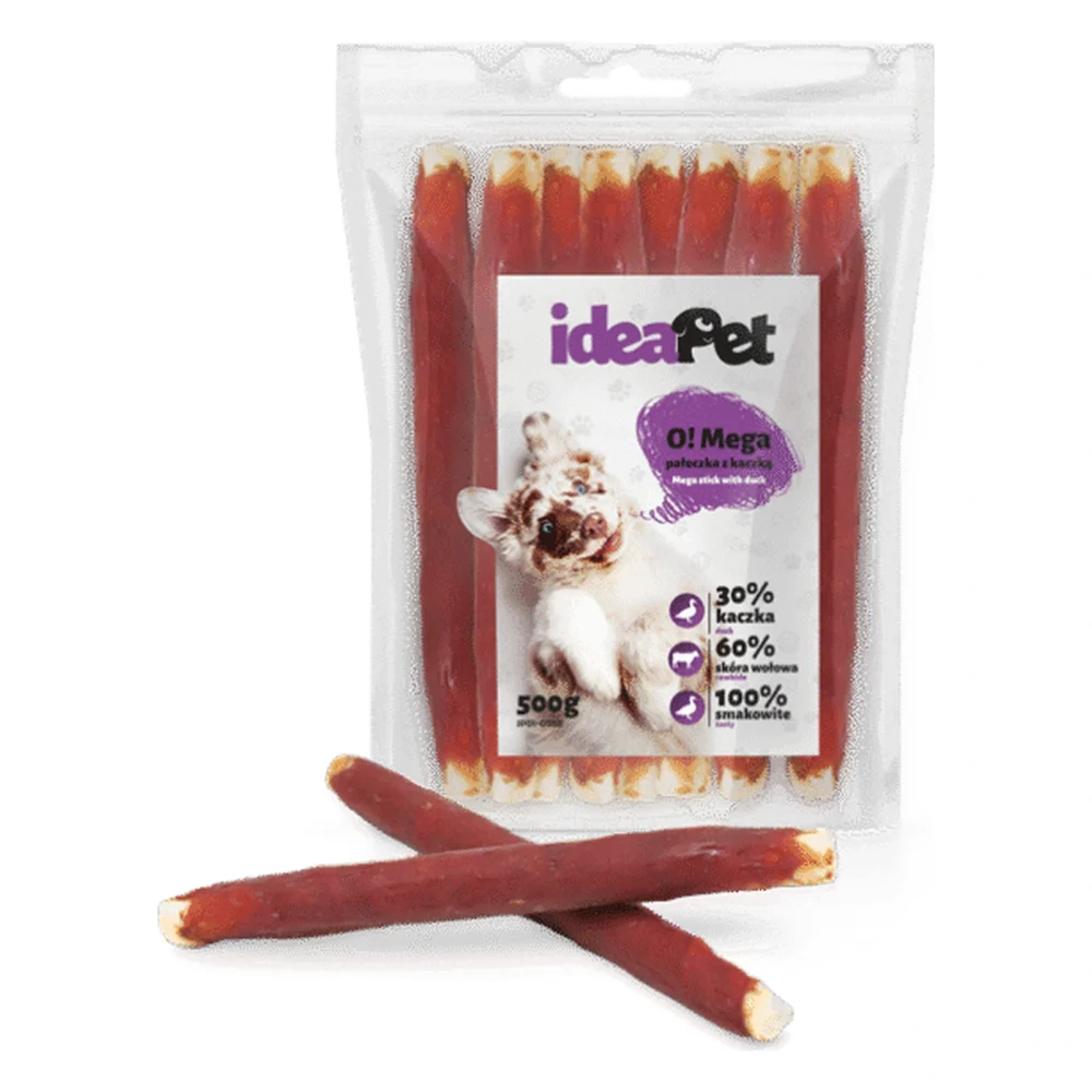 ideaPet Mega pałeczka z kaczką 24cm 500g / Przysmak dla psa – zbliżenie produktu ideaPet Mega pałeczka z kaczką 24cm 500g / Przysmak dla psa – zbliżenie na białym tle