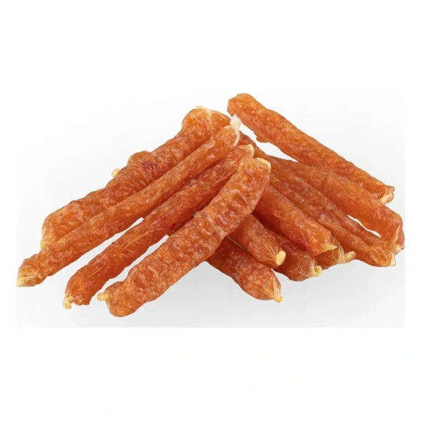 YARRO KIEŁBASKI KURCZAK Z MARCHEWKĄ 500g / Przysmak dla psa – zbliżenie produktu YARRO KIEŁBASKI KURCZAK Z MARCHEWKĄ 500g / Przysmak dla psa – zbliżenie na białym tle