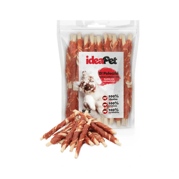 ideaPet Pałeczki wołowe z wołowiną i rybą 500g / Przysmak dla psa – zdjęcie produktowe ideaPet Pałeczki wołowe z wołowiną i rybą 500g / Przysmak dla psa – zdjęcie na białym tle