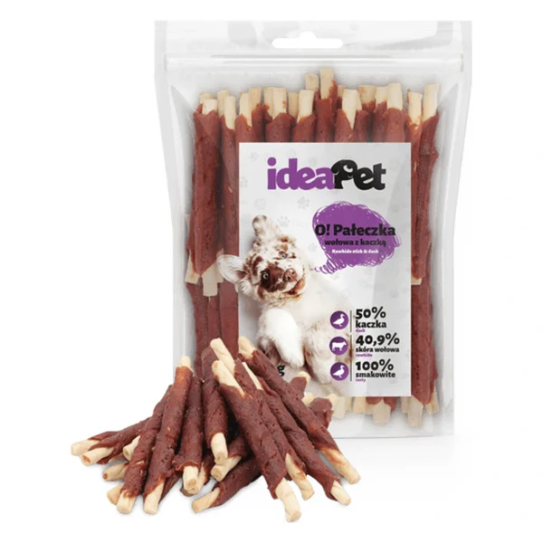ideaPet Pałeczka wołowa z kaczką 500g / Przysmak dla psa – zbliżenie produktu ideaPet Pałeczka wołowa z kaczką 500g / Przysmak dla psa – zbliżenie na białym tle