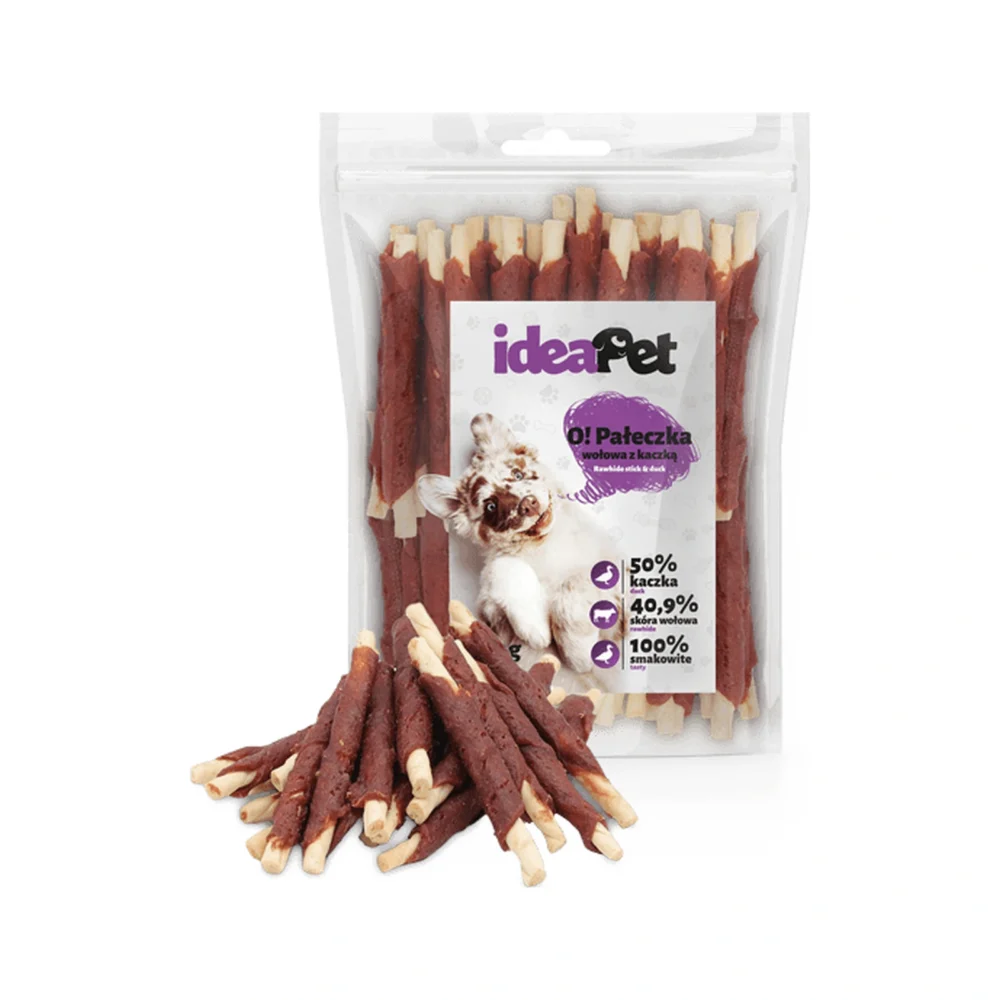 ideaPet Pałeczka wołowa z kaczką 500g / Przysmak dla psa – zdjęcie produktowe ideaPet Pałeczka wołowa z kaczką 500g / Przysmak dla psa – zdjęcie na białym tle