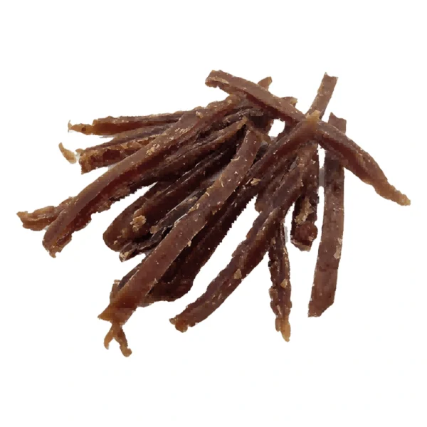 UNIQ PETS dog snacks 500g Miękkie stripsy z kaczki – zbliżenie produktu UNIQ PETS dog snacks 500g Miękkie stripsy z kaczki – zbliżenie na białym tle