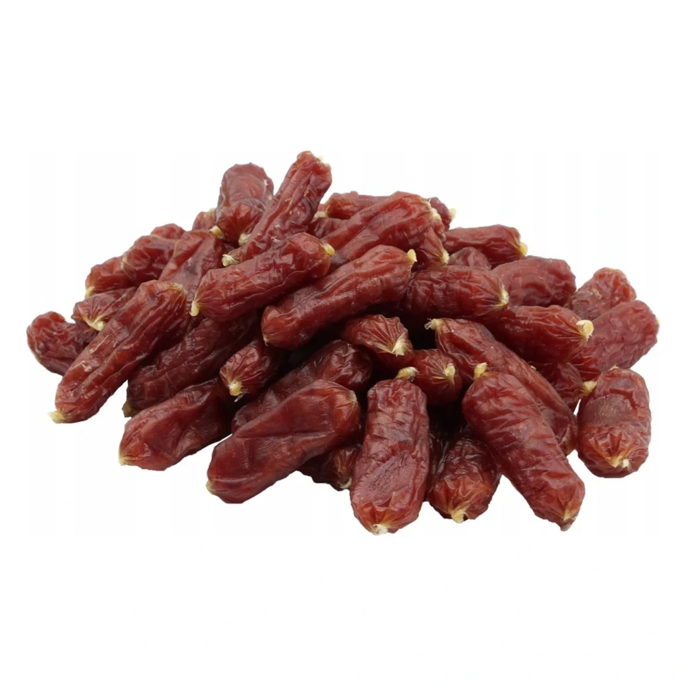 UniQ Pets 500g kiełbaski z jagnięciny / Przysmak dla psa – zbliżenie produktu UniQ Pets 500g kiełbaski z jagnięciny / Przysmak dla psa – zbliżenie na białym tle