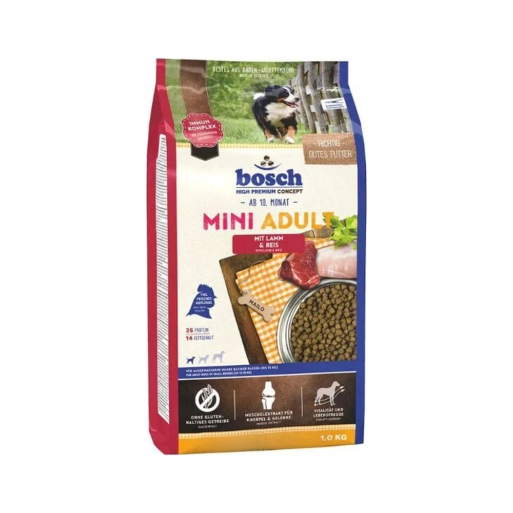 BOSCH MINI ADULT LAMB RICE 1 kg / karma dla małego psa z jagnięciną – zdjęcie produktowe BOSCH MINI ADULT LAMB RICE 1 kg / karma dla małego psa z jagnięciną – zdjęcie na białym tle