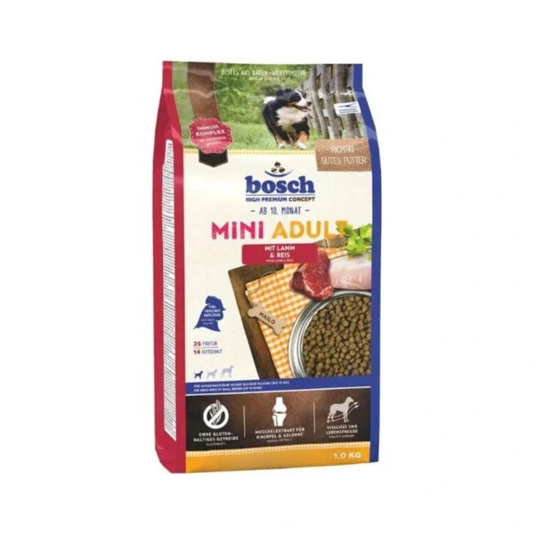BOSCH MINI ADULT LAMB RICE 1 kg / karma dla małego psa z jagnięciną – zdjęcie produktowe BOSCH MINI ADULT LAMB RICE 1 kg / karma dla małego psa z jagnięciną – zdjęcie na białym tle