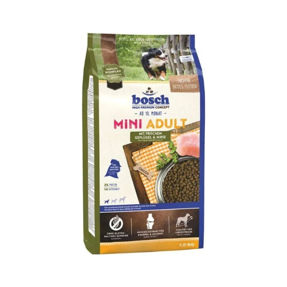 BOSCH Mini Adult drób i proso 1kg / Karma dla psa – zdjęcie produktowe BOSCH Mini Adult drób i proso 1kg / Karma dla psa – zdjęcie na białym tle