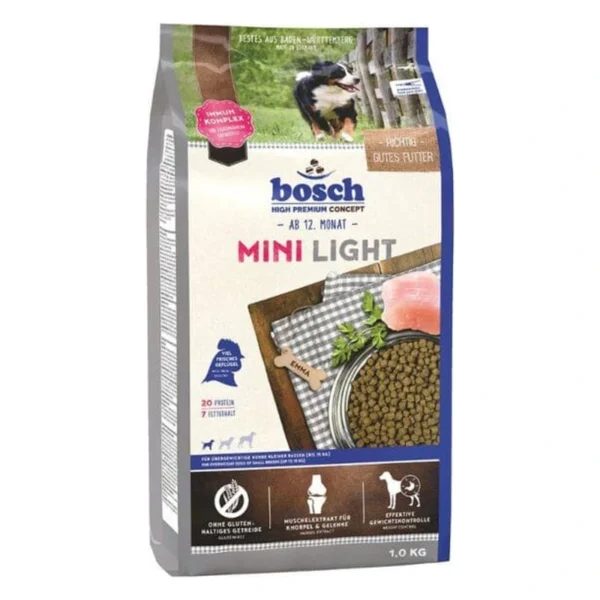 BOSCH MINI LIGHT 1 kg – karma odchudzająca dla małego psa – zbliżenie produktu BOSCH MINI LIGHT 1 kg – karma odchudzająca dla małego psa – zbliżenie na białym tle