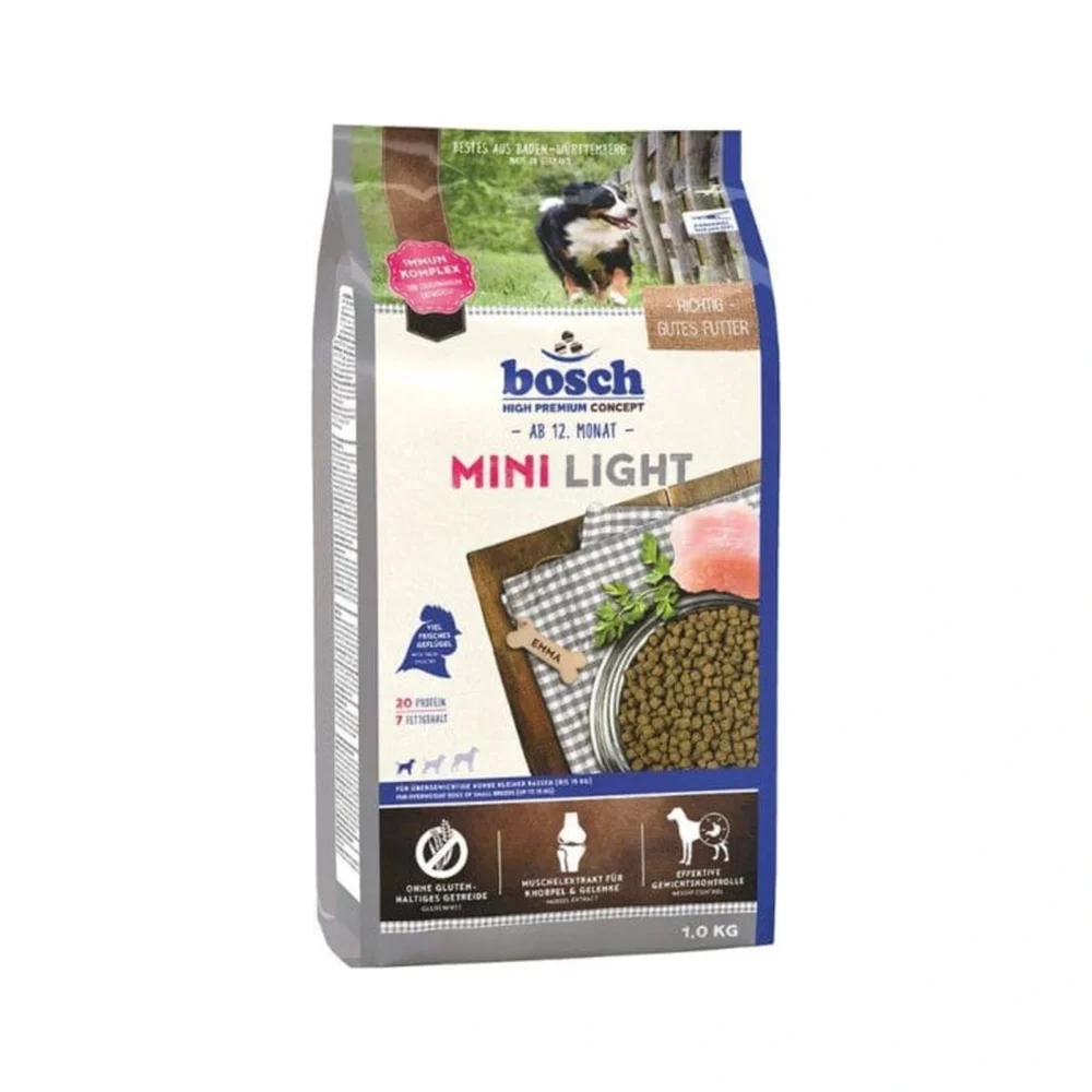 BOSCH MINI LIGHT 1 kg – karma odchudzająca dla małego psa – zdjęcie produktowe BOSCH MINI LIGHT 1 kg – karma odchudzająca dla małego psa – zdjęcie na białym tle